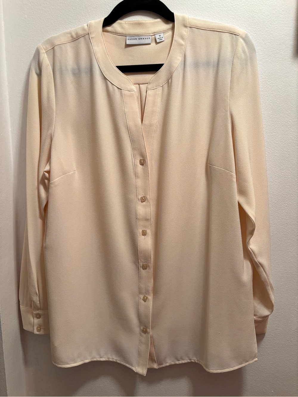 Susan Graver pale yellowButton-Front Long Sleeve Blouse